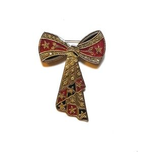Vintage Enamel Bow Brooch With Sodalite, Amethyst, Citrine & Sterling